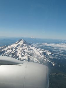 Mt Hood and Mt Jefferson taken from the plane