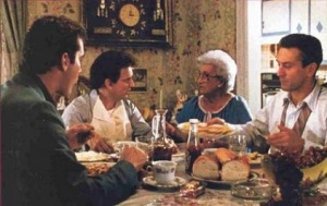 Ray Liotta, Oscar winner Joe Pesci, Catherine Scorsese (Marty's mother) and Robert De Niro in what is widely considered (including by me) to be the best film of the 90's: Martin Scorsese's GoodFellas (1990)