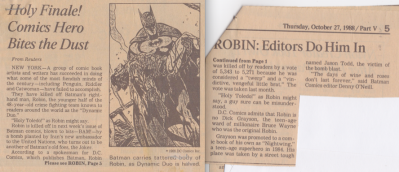 Article on the death of Robin from The Los Angeles Times, November 27, 1988.  From my personal files.